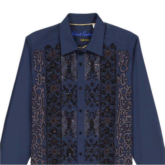 Robert Graham Men's Blue Embroidered Dress Shirt